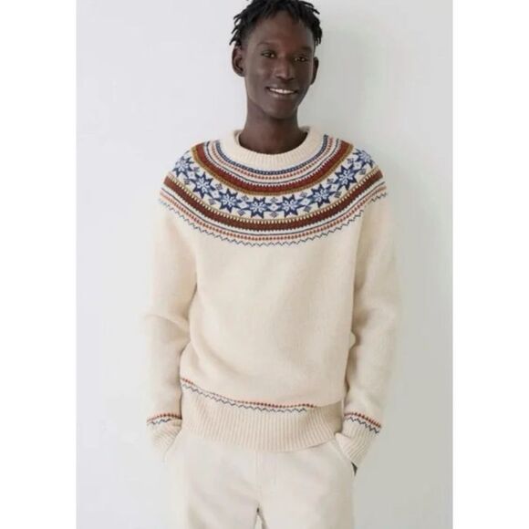 J. CREW Men's 100% Lambswool Fair Isle Yoked Crewneck Sweater Size M / NWOT